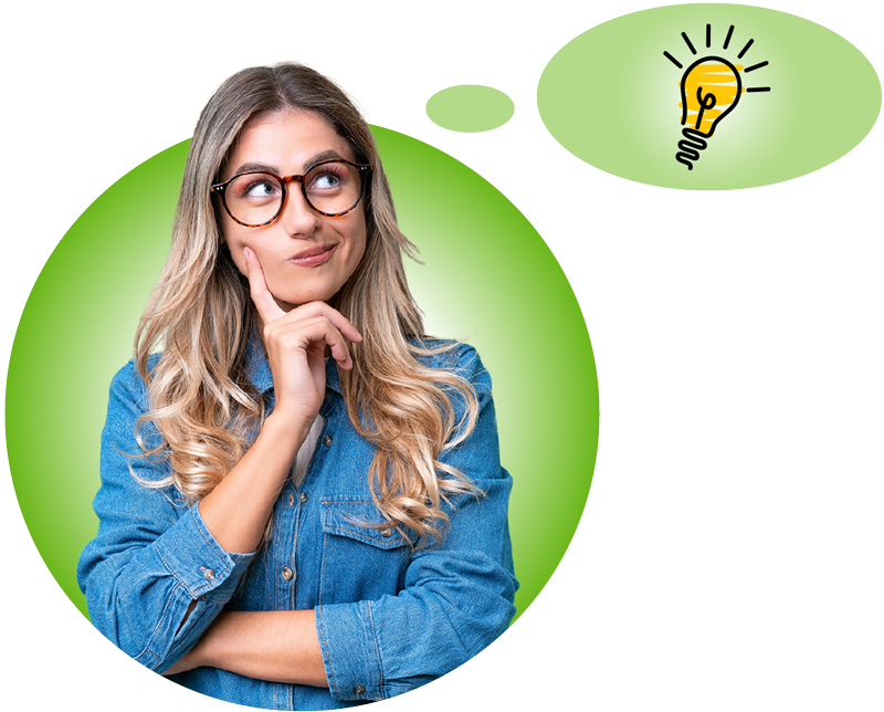 Frau mit einer Ideen-Gedankenblase