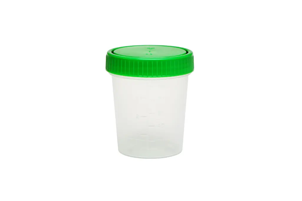 AMPRI Urinprobebecher mit grünem Deckel