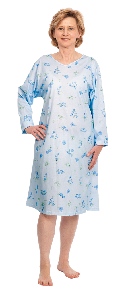 SUPRIMA Pflegehemd langarm mit Blumenmuster hellblau
