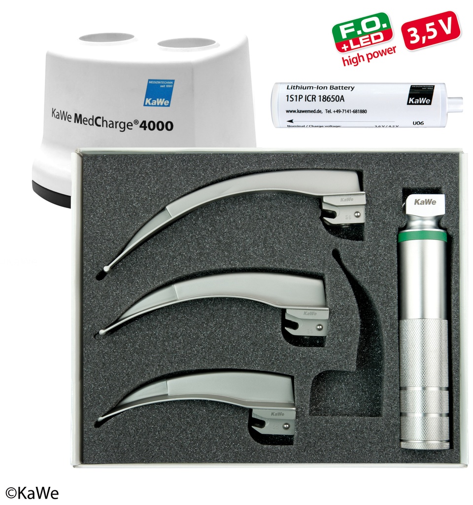 KAWE Laryngoskop-Set Megalight F.O. LED Erw. 1 Griff +3 Spatel, 3,5 V