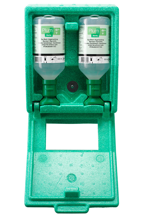 PLUM Eye wash station with 2 bottles, in wall box with mirror