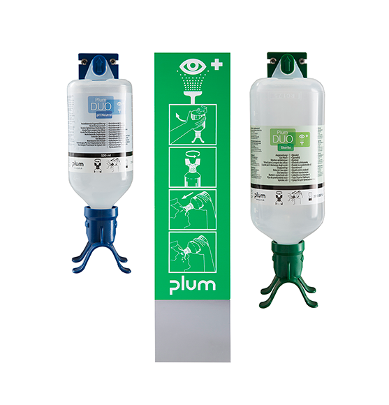 PLUM Eye emergency station 1x200ml pH-Neutral 1x500ml bottle