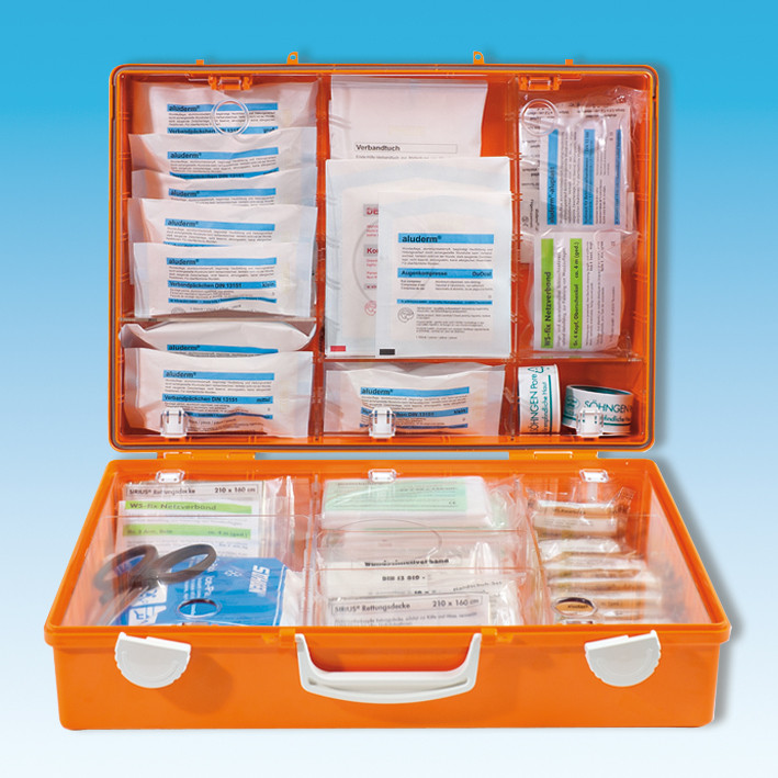 SÖHNGEN First Aid Case MT-CD with filling acc. to DIN 13169, orange with wall bracket