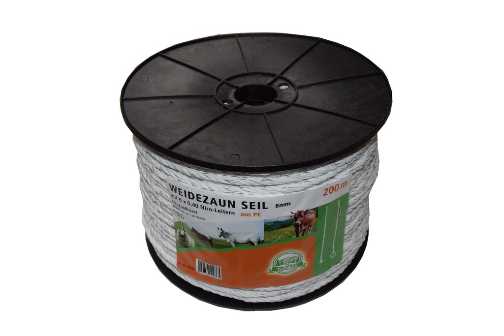 GÖBEL Elektroseil, 200m weiß 8mm 6 x 0,40 Niro