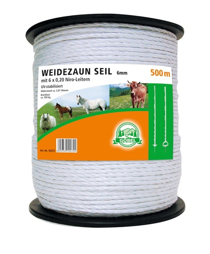 [25034-01] GÖBEL Electric rope Stainless steel, 500m white 6mm 6 x 0.20