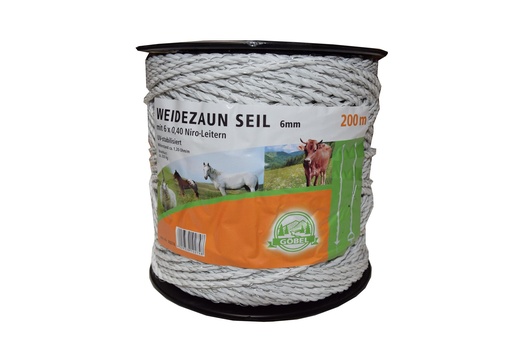 [25035-01] GÖBEL Electric rope Stainless steel, 200m white 6mm 6 x 0.40
