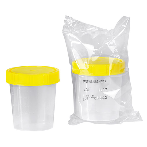 [15747-01] SERVO Urine cup 125 ml with screw cap yellow sterile