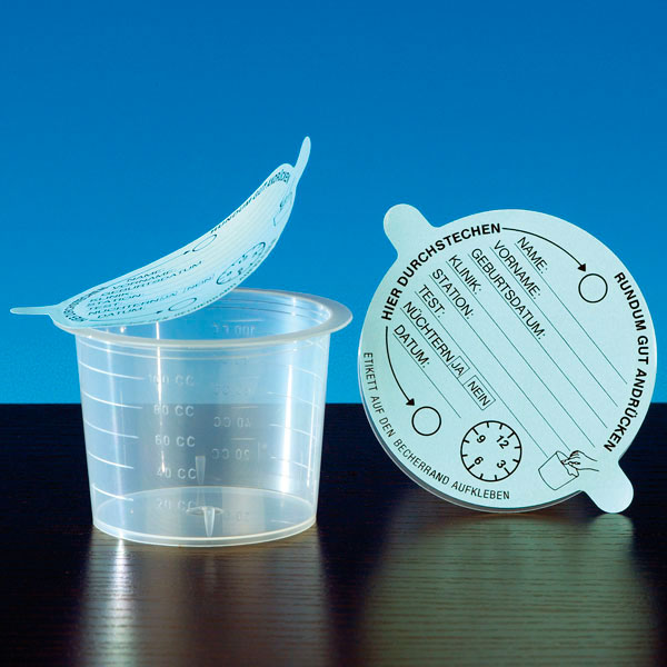 SERVOPRAX Urine cup with adhesive lid, 120 ml