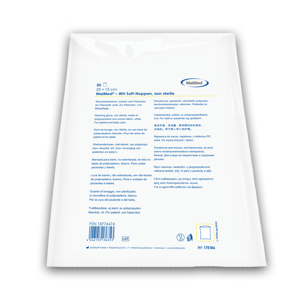 MAIMED Washing glove soft knobs, non-sterile white, 23 x 15 cm made of non-woven