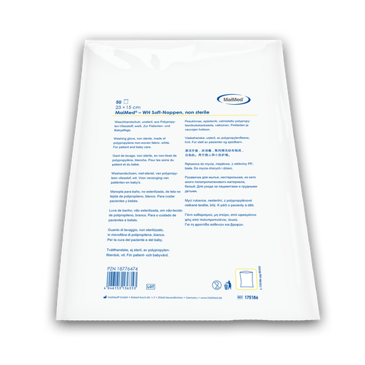 [25338-01] MAIMED Washing glove soft knobs, non-sterile white, 23 x 15 cm made of non-woven