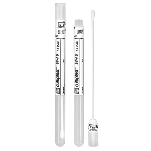 [13833-01] SERVOPRAX Abstrichtupfer mit Versandgefäss, Standard, ohne Agar, 120mm