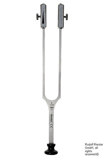 [18432-01] RIESTER Stimmgabel Rydel-Seiffer, c64 Hz/c128 Hz mit Fuß, Stahl, abnehmbarer Dämpfer