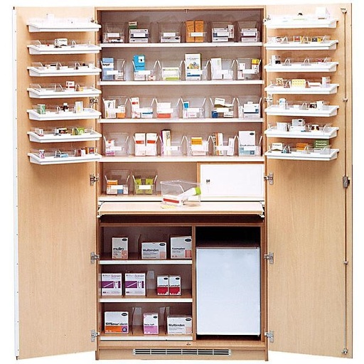 LOCKWEILER Storage and medicine cabinet with half door shelves