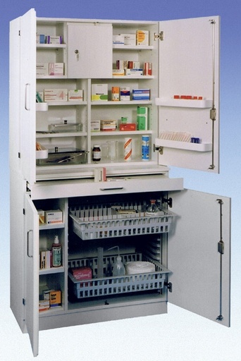 [13090-01] WAGNER Medicine and dressing cabinet with wooden doors white