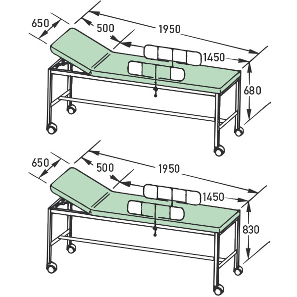 SCHMITZ Recovery couch Height 830 mm chrome-plated with wall bumpers