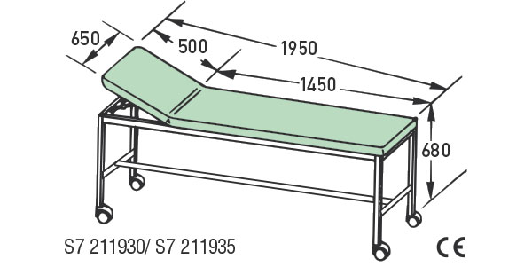 SCHMITZ Examination couch with castors white aluminium 680mm height