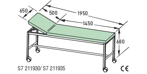 SCHMITZ Examination couch with castors white aluminium 680mm height