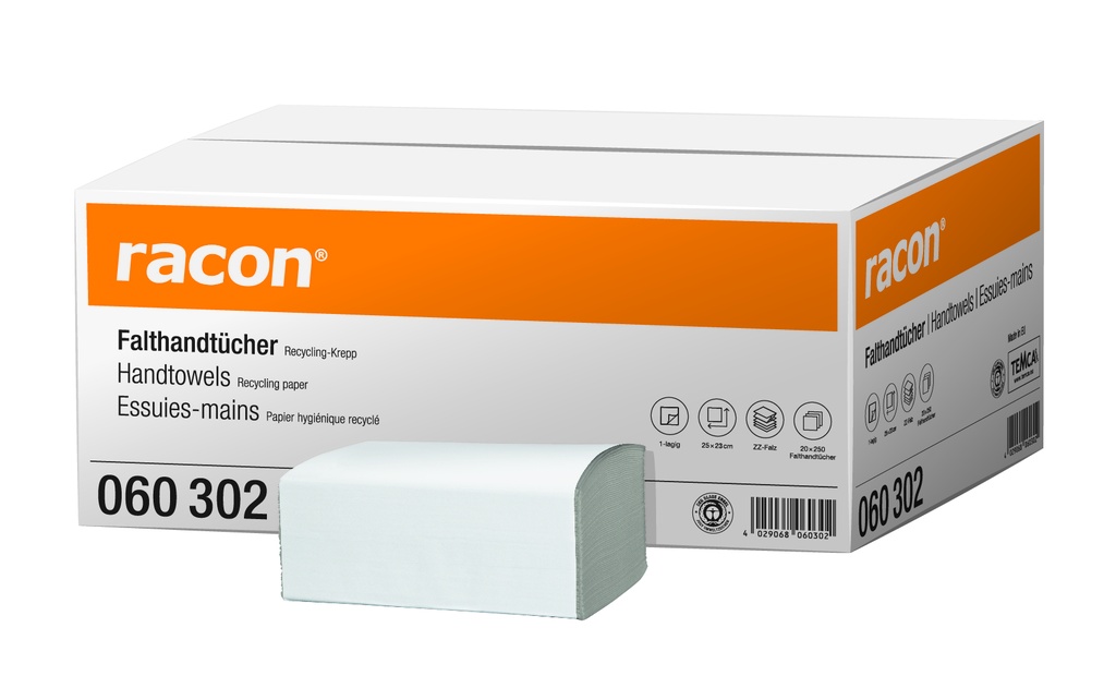 RACON Falthandtücher ZZ-Falz natur, 1 lagig, 25 x 23cm