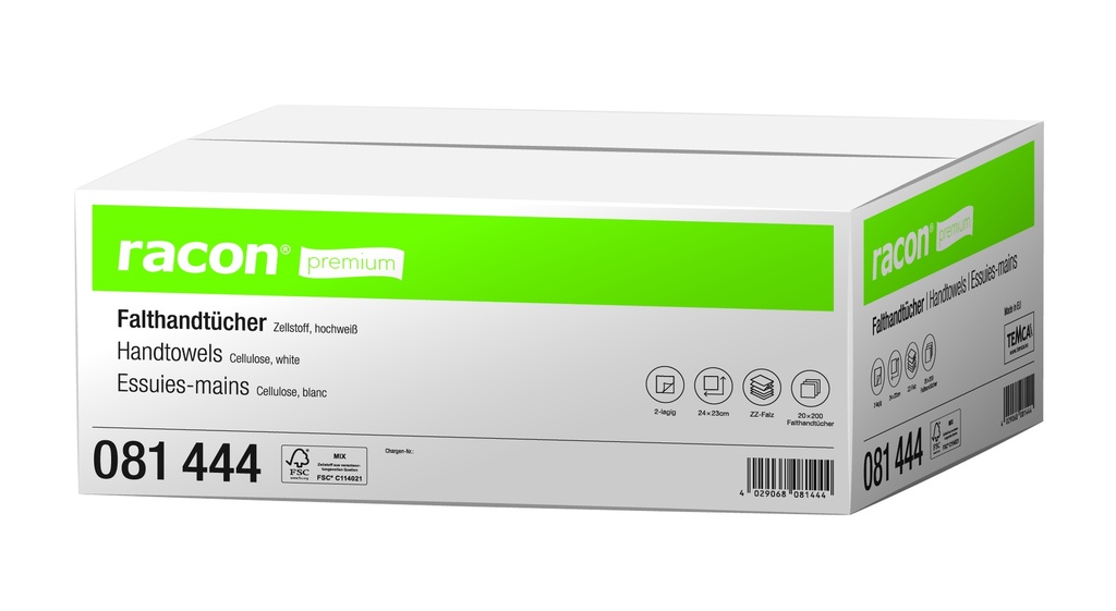 TEMCA racon premium Folded towels 2-ply Zigzag fold