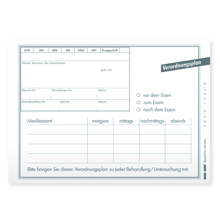 MED+ORG Prescription plans A6 landscape