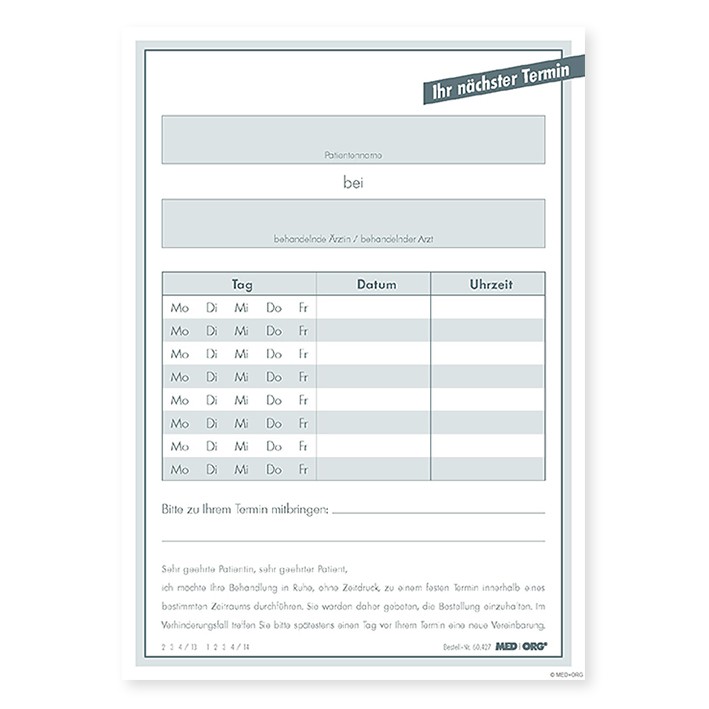 MED+ORG Appointment slips A6 portrait (500 pcs.)