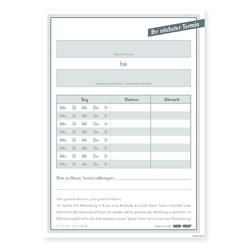 [14593-01] MED+ORG Appointment slips A6 portrait (500 pcs.)