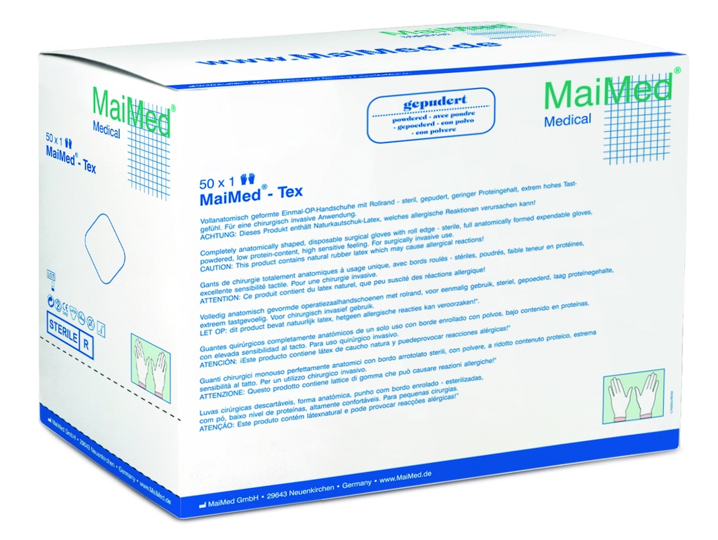 MAIMED Tex Latex, mikrogeraut, leicht gepudert, steril