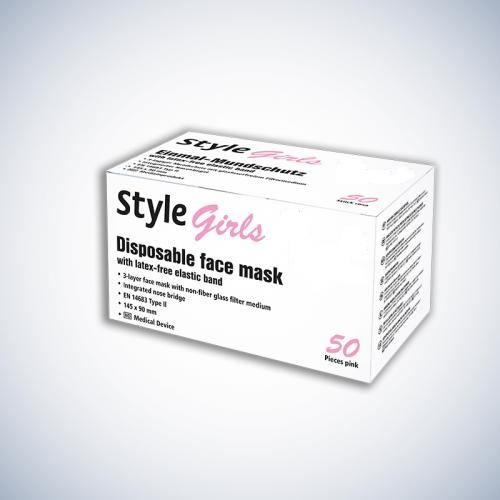 AMPRI Style Girls Non-woven face mask, 3-ply, pink 50 pieces