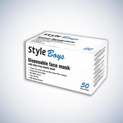 [23316-01] AMPRI Style Boys Vlies Mundschutz, 3-lagig, blau 50 Stück